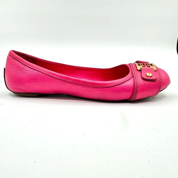 TORY BURCH PINK LEATHER LOAFER BALLERINA FLATS GOLD ORNEMENTS SIZE 6 - Picture 6 of 17